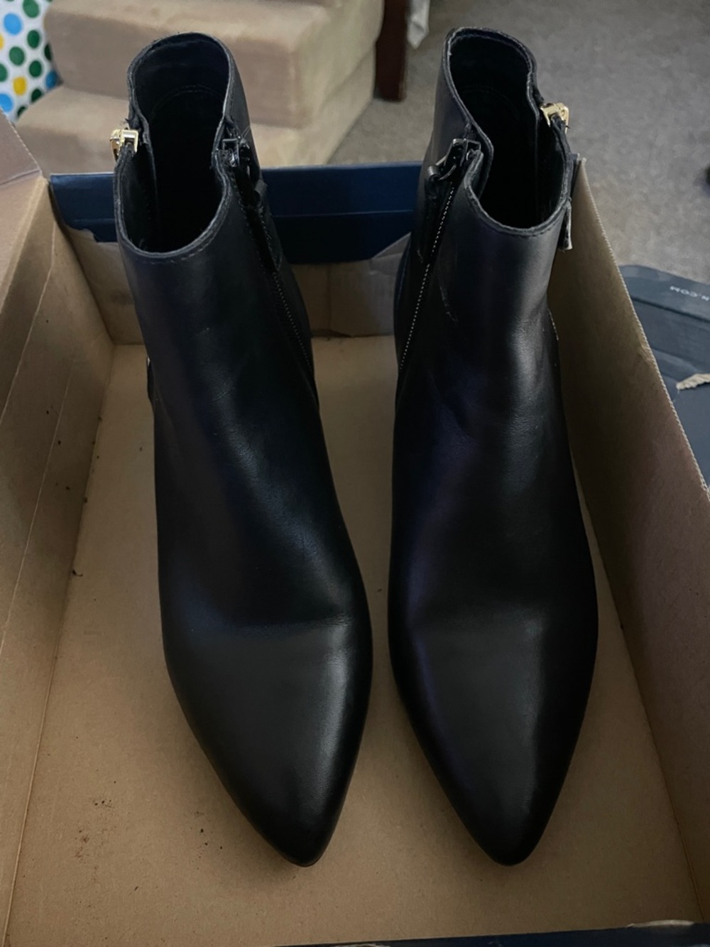 Cole Haan Black Pointed Leather Ankle Booties